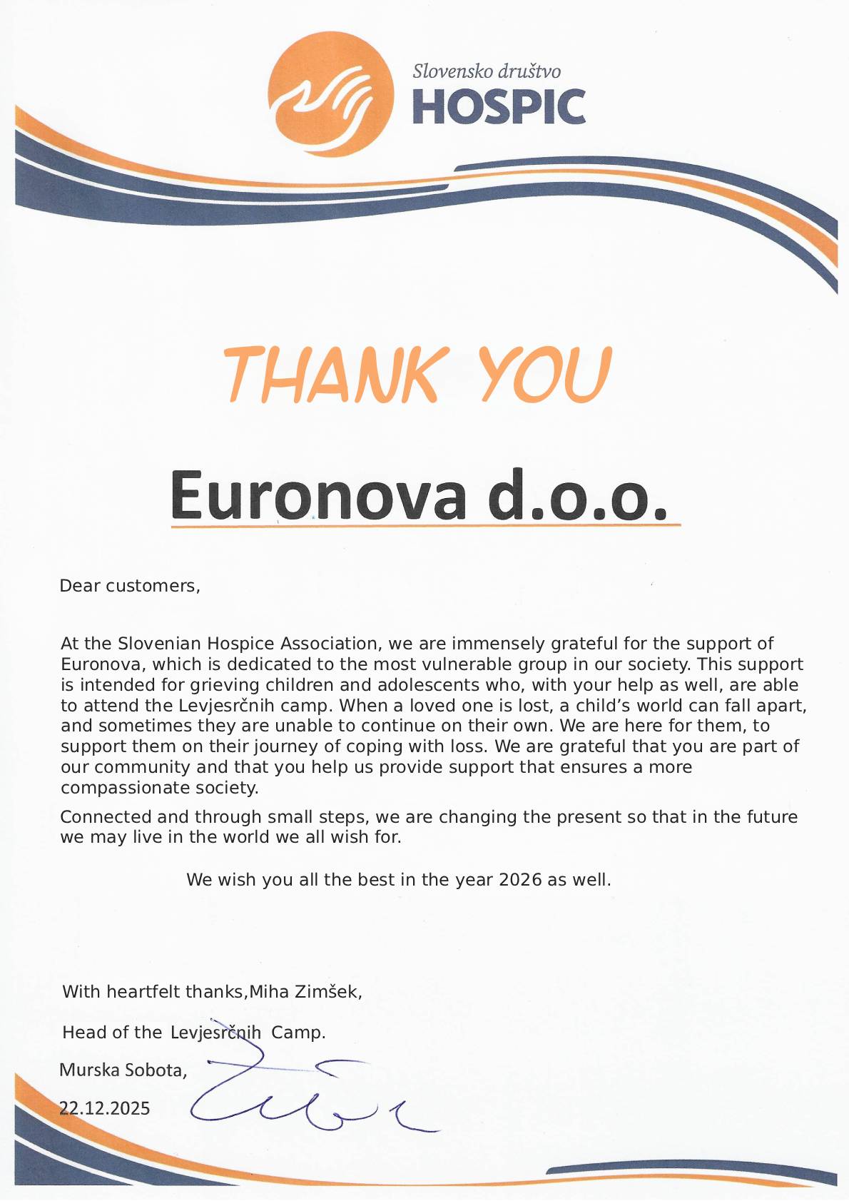 Dziękujemy klientom i dostawcom Euronova d.o.o.